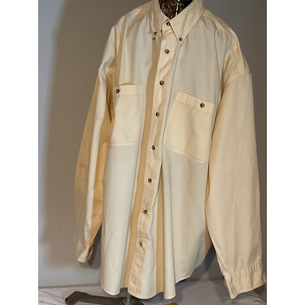 Basic Options Mens 2XL Big Cotton Button Down Shirt Cream Long Sleeve Workwear